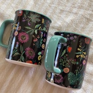 Set of 2 plant lover mugs. Art by Halpin. NWT. Pressed flowers